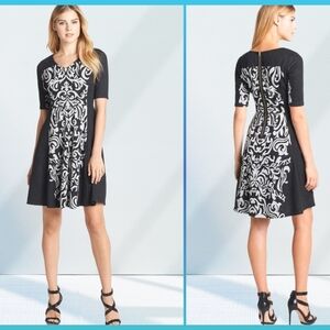 Taylor Charcoal Black Cream Fit Flare Dress Ponte Damask Career Cocktail